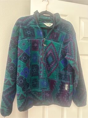 Vintage 90s Fleece Quarter Zip Pullover by North by Northeast Aztec size small